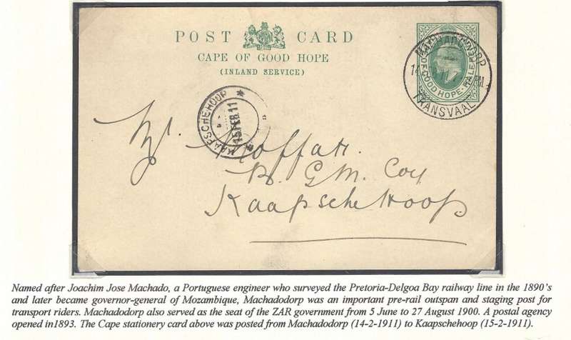 Transvaal Postal Agencies/Post Offices: MACHADODORP to Kaapschehoop. See below.
