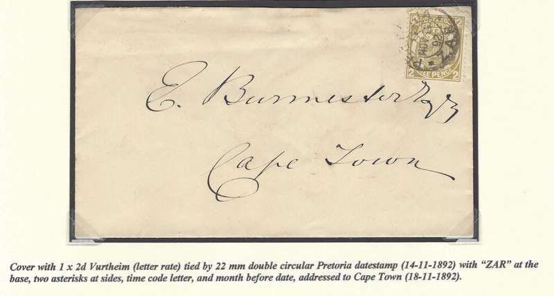 Transvaal: 1892 PRETORIA/CAPE TOWN cover 22 mm Double Circular cds "ZAR" at base. See below.