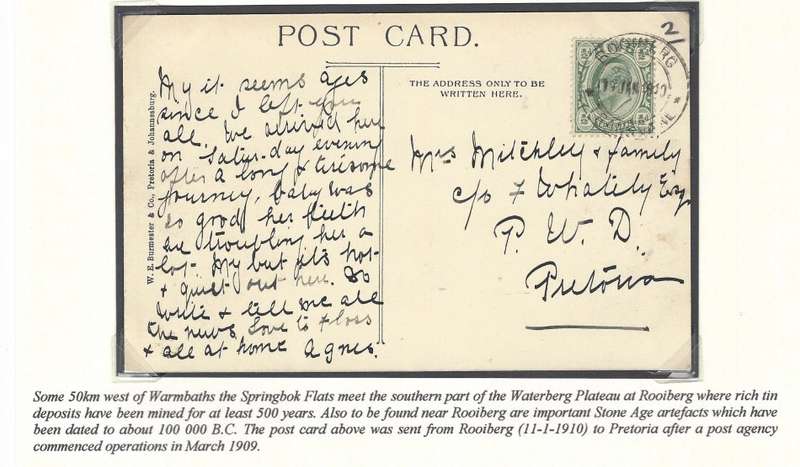 Transvaal Postal Agencies/Post Offices: ROOIBERG See below.