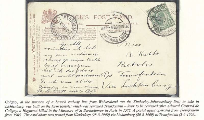 Transvaal Postal Agencies/Post Offices: TREURFONTEIN. See below.
