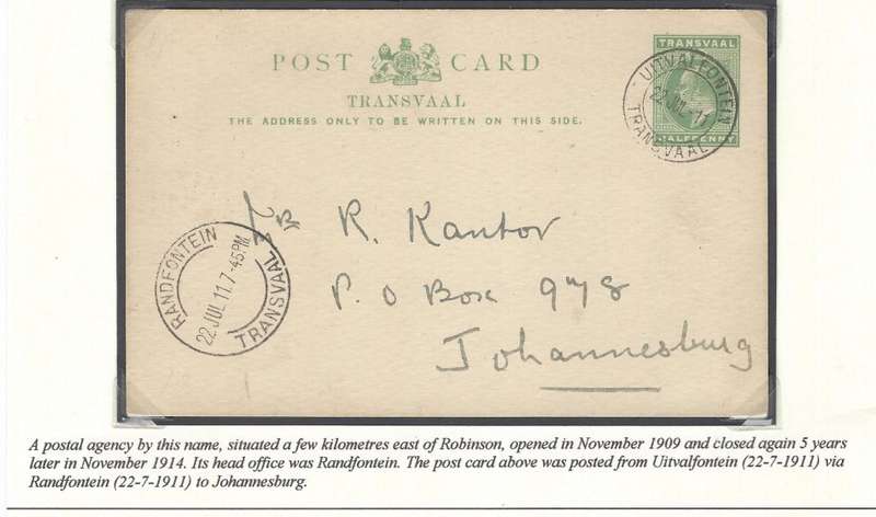 Transvaal Postal Agencies/Post Offices: Extremely scarce ("RRR") UITVALFONTEIN. See below.