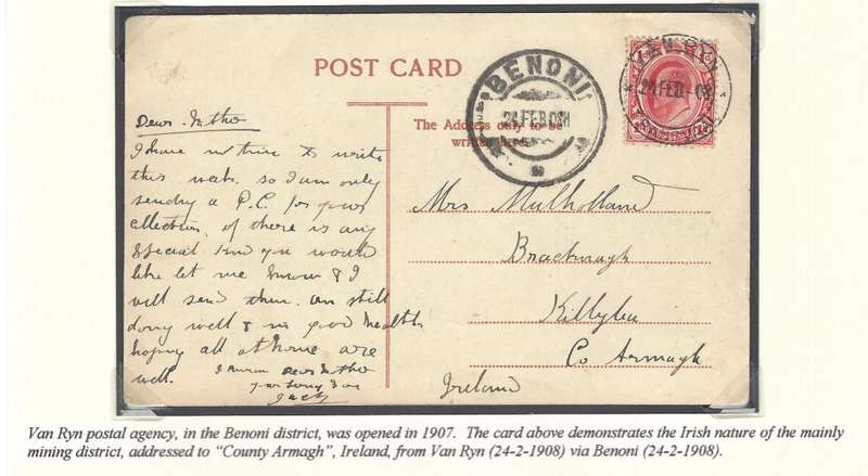 Transvaal Postal Agencies/Post Offices: VAN RYN. See below.