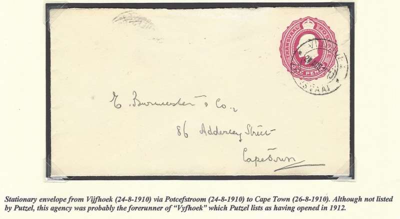 Transvaal Postal Agencies/Post Offices: Extremely rare and unrecorded VIJFHOEK cds. See below.