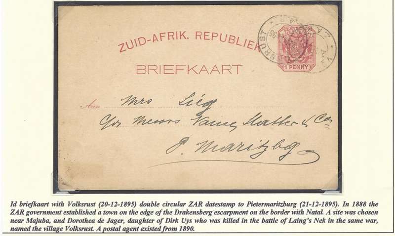 Transvaal Postal Agencies/Post Offices: VOLKSRUST - 3 cards with 3 different cds. See below.