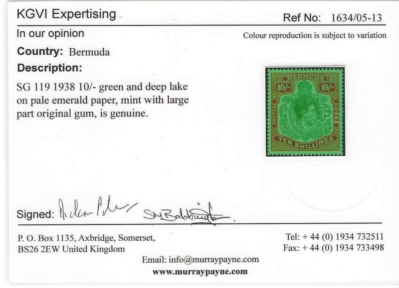 Bermuda 1938 The Scarce SG 119 fine mint with certificate. See below.
