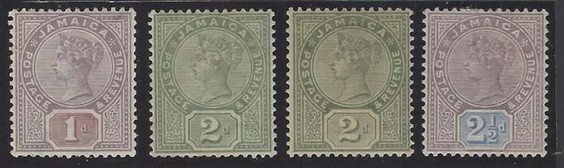 Jamaica 1889/91 set of 4 superb mint. SG 27/9, 28a. See below.