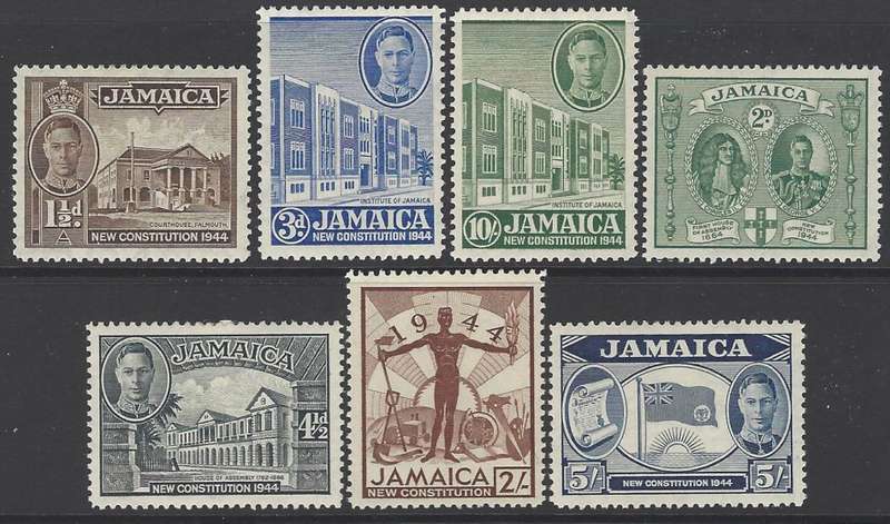 Jamaica 1945/6 George VI set of 7 fine mint. SG 134/40. See below.