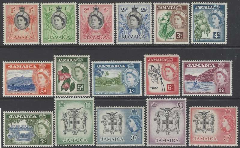 Jamaica 1956 QE II set of 16 very fine mint. SG 159/74. See below.
