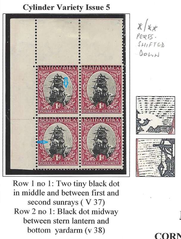 Union 1930 Roto 1d Issue 5 CORNER blocks with varieties UHB37 V37, V38, V44 fine mint. See below.
