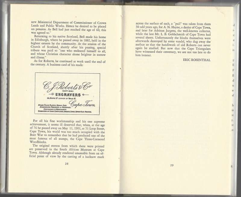 Scarce "Cape Triangular Stamp" with plate proof facsimiles by Eric Rosenthal. Outstanding. See below