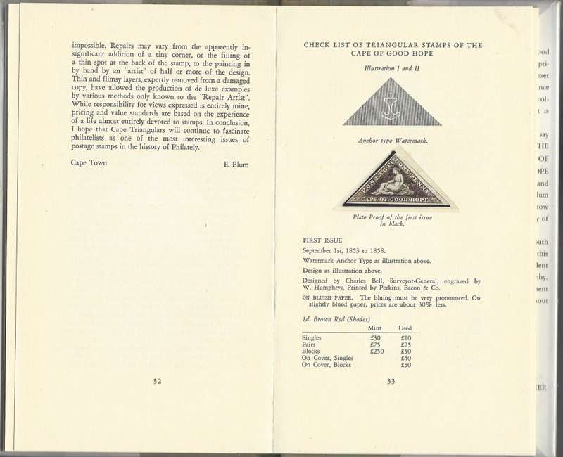 Scarce "Cape Triangular Stamp" with plate proof facsimiles by Eric Rosenthal. Outstanding. See below