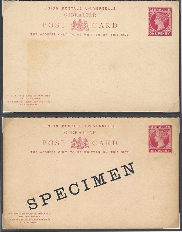 Gibraltar: Scarce Queen Victoria postal stationery collection. Unused/used/Specimens. See below.