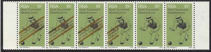 RSA 1976 - 15c Bowls `GOLD OVERPRINT OMITTED`. ONLY 10 strips EXISTED. MNH. See below..