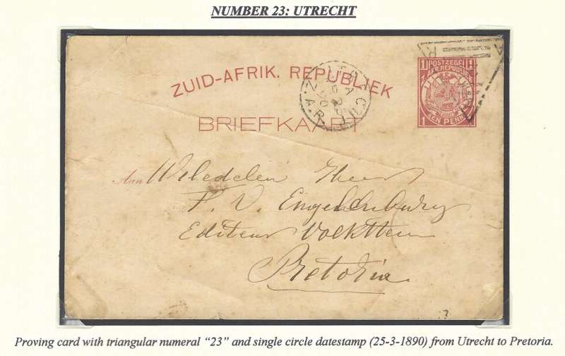 Transvaal: Triangular Numeral "23" UTRECHT Proving card. Scarce. See below.