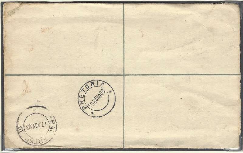 Transvaal Post Offices: Scarce regd. ("RR") KRABBEFONTEIN cds via HAENERTSBURG, PRETORIA to UK.  .