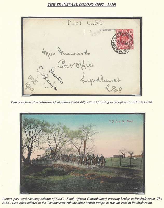 Transvaal: POTCHEFSTROOM CANTONMENT with the S.A.C. 2 cards. See below.