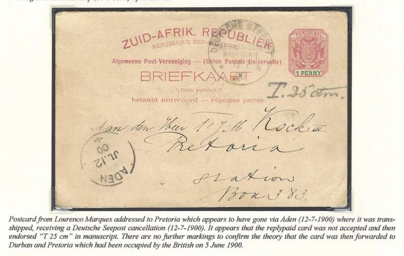 Transvaal: 1900 SEA POST card LOURENCO MARQUES/ADEN/DEUTSCHE SEEPOST/PRETORIA. RARE. See below.