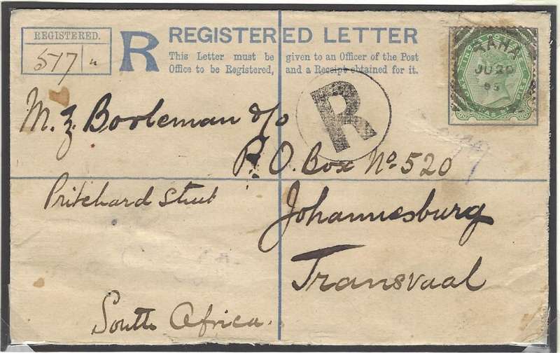 Transvaal Rarity: 1895 SEA POST cover as featured in Mathews' TRANSVAAL PHILATELY. See below.