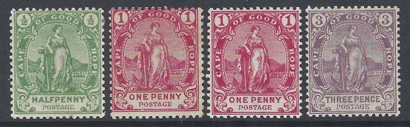 Cape Rectangular: 1893 extended set of 4 fine mint. SACC 53/5, 54b. See below.