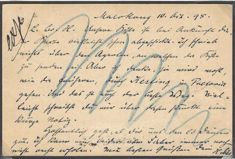 Transvaal: 1d postcard rate to UPU members: PIET POTGIETERSRUST/Germany.  See below.
