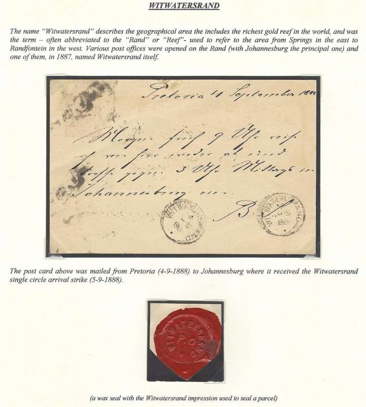Transvaal: Johannesburg P/Offices: Very Rare 1888 WITWATERSRAND cds on card & wax seal. See below.