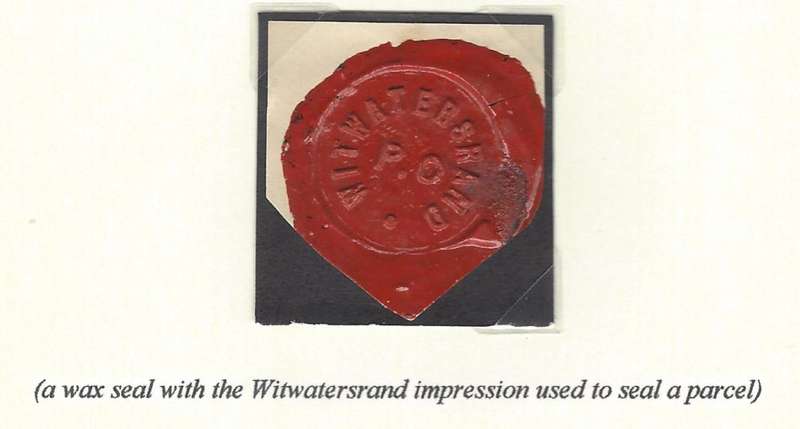 Transvaal: Johannesburg P/Offices: Very Rare 1888 WITWATERSRAND cds on card & wax seal. See below.