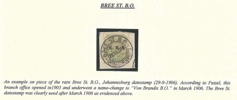Transvaal: Johannesburg sub-offices: a Rare BREE ST. B.O. cds. on piece. See below.