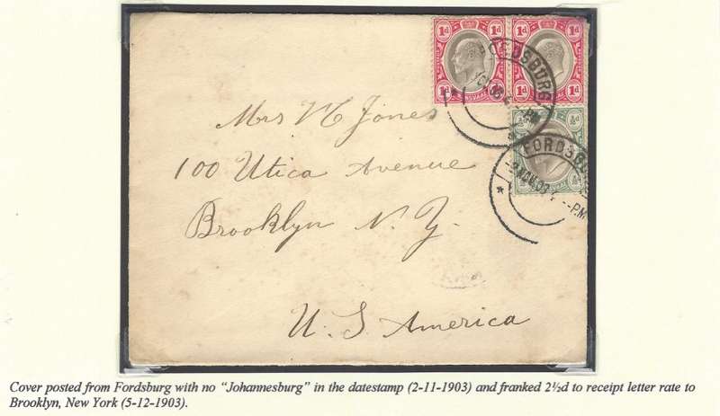 Transvaal: Johannesburg sub-offices:  FORDSBURG without "JOHANNESBURG" at base. See below.