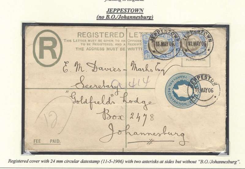 Transvaal: Johannesburg sub-offices:  JEPPESTOWN without B.O. Putzel type 5 cds. See below.