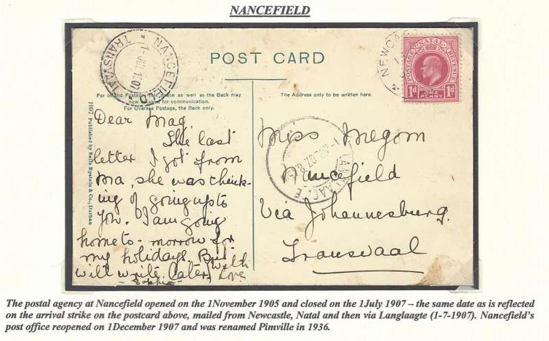Transvaal: Johannesburg sub-offices: Very rare 1907 to NANCEFIELD via Langlaagte . See below.