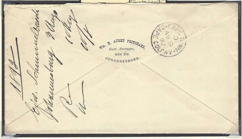 Transvaal: VERY RARE PRITCHARD St. B.O. cds. & W.H.A. Pritchard personalized cover. See below.