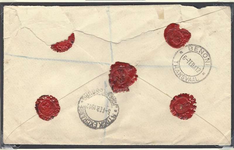 Transvaal: Rare REGISTERED STOCK EXCHANGE rectangular cachet & wax seals. Unrecorded by Putzel.