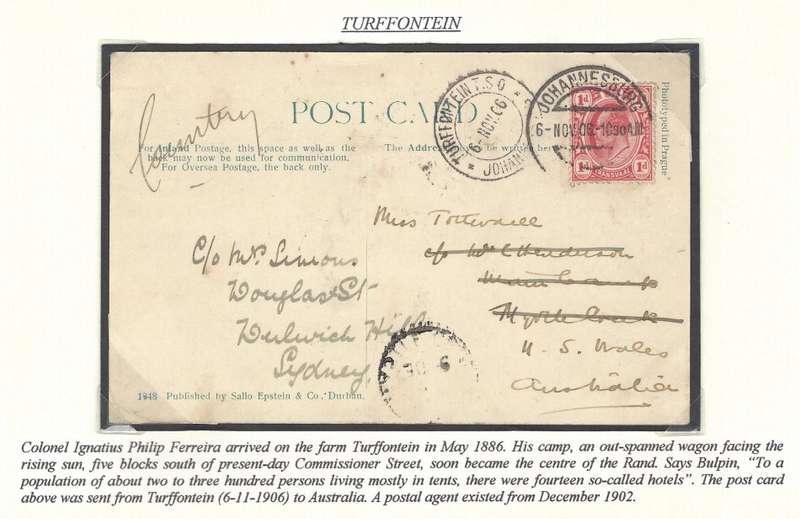Transvaal: Johannesburg sub-offices: Early TURFFONTEIN. See below.