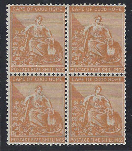 Cape 1884/90 SACC 49 in MNH bock of 4. See below.