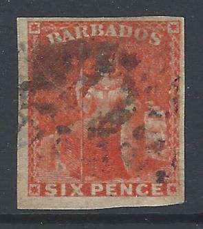 Barbados 1870 RARE SG 32a IMPERFORATE 6d fine used. CV £750 for pair. See below.