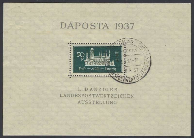Germany (DANZIG) 1937 miniature sheet fine used. CV R 3,450+. SG MS 251. See below.