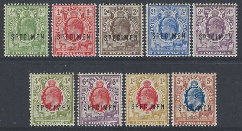 OFS/ORC: 1903/4 SPECIMEN set of 9 VFM. CV GBP 275/R 6,500. SG 139S/47S. See below.