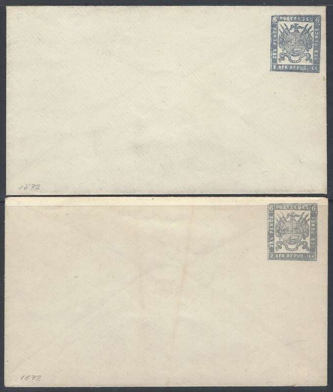 Transvaal (ZAR) 1872 The scarce two different colour Davis Stationery envelopes. See below.