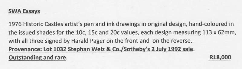 SWA 1976 Rare set of Artist's Essays in original design signed by Harald Pager. See below.