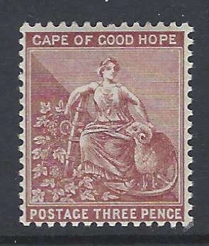 Cape 1881 3d Deep claret superb mint (MNH?). SACC 34a/SG39 . See below.