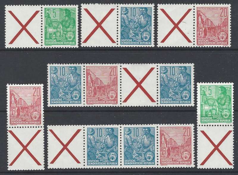 Germany (East) 1955 group of se-tenant pairs with labels (some scarce) superb MNH.  See below.