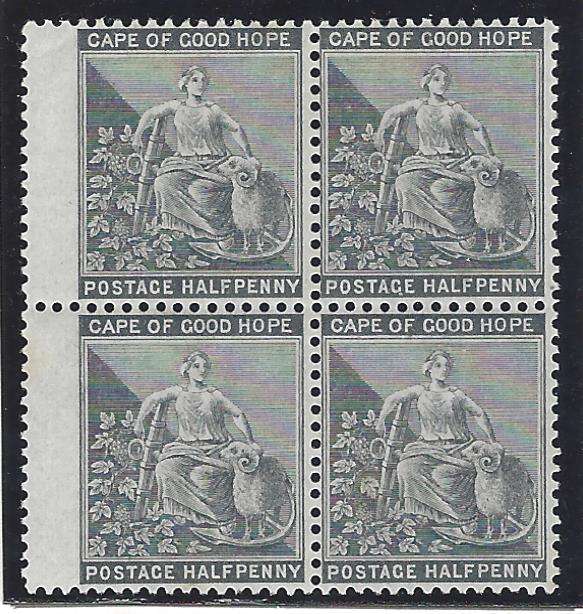 Cape 1871/6 Block of 4 dark pale grey VFM/MNH. SACC 23a. See below.