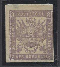 Transvaal 1871 ONLY RECORDED 3d deep lilac Second Essay LUFF`M` IMPERF - PFSA cert.
