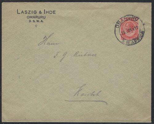 SWA Forerunner: 1919 OMARURU/KARIBIB cover with KGV 1d. SACC SA3. See below.