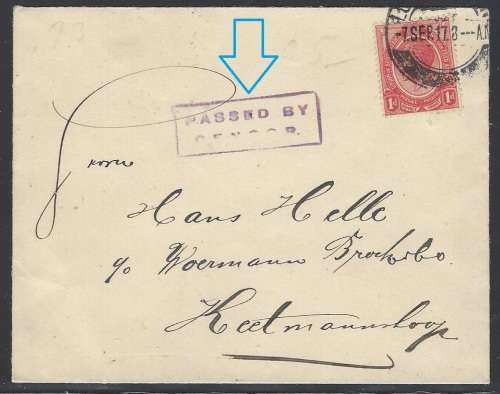 SWA (WWI Union Occupation) 1917 LUDERITZBUCHT/KEETMANSHOOP Censored cover. See below.