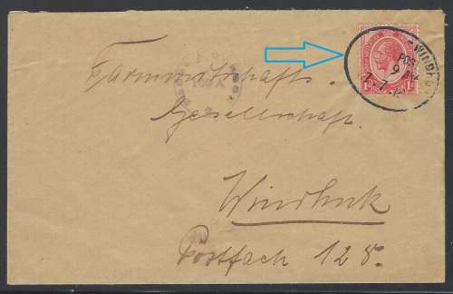 SWA (WWI Union Occupation) 1918 WINDHUK Censored cover used locally. See below.