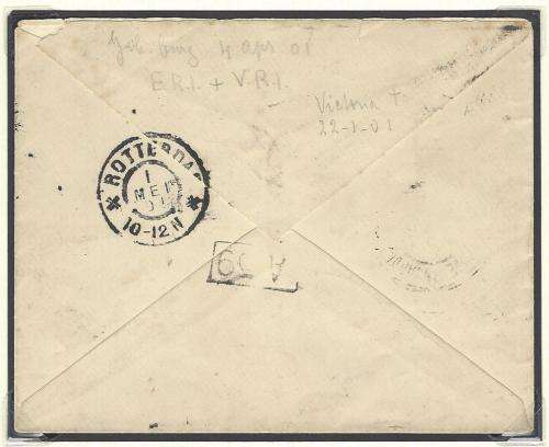 Boer War: 1901 Outgoing Uncensored mail: "JHB./ROTTERDAM" cover. See below.