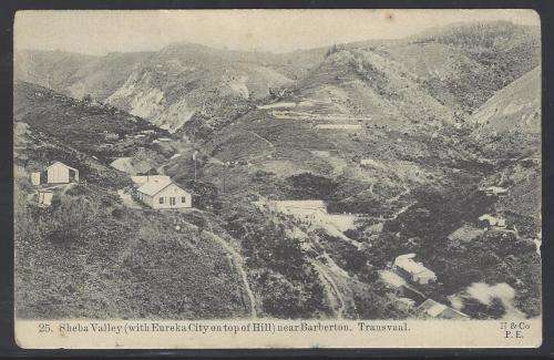 Transvaal: Historic postcard of SHEBA VALLEY/EUREKA CITY at Barberton. See below.