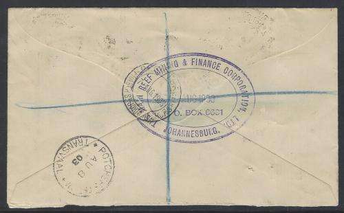 Transvaal: Jbg sub-offices 1903 ("RRR") "REGISTERED FRASER ST. JOHANNESBURG" to POTCHEFSTROOM.