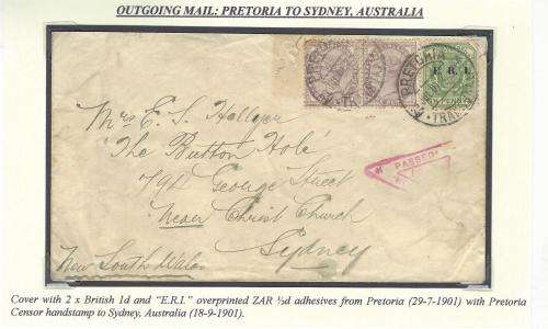Boer War: Scarce 1901 Censored cover with GB & Tvl adhesives to Sydney, Australia. See below.
